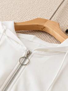 Calvaya Plus Size Half Zip Drop Shoulder Drawstring Sweatshirt - White - View 5