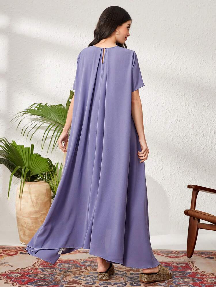 Women's Round Neck Short Sleeve Asymmetrical Hem Dress