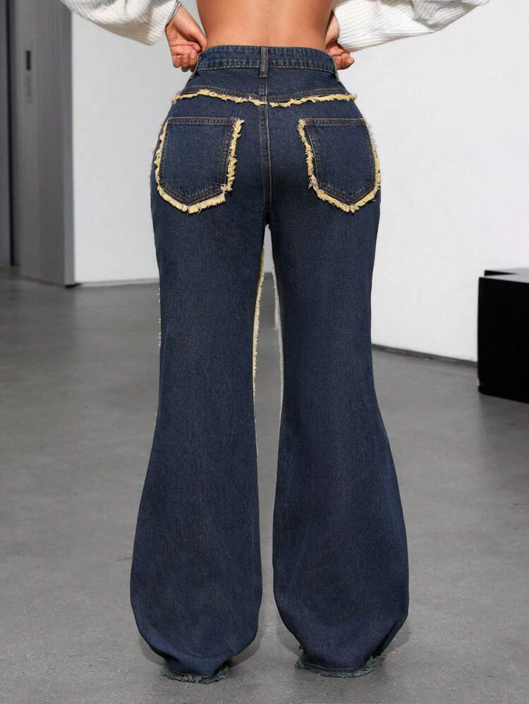 Women's Flare Jeans With Frayed Hem