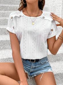 Breezaya Chemise À Manches Chauve-souris Brodée Pour Femmes - Blanc - Voir 5