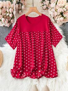 SHEIN LUNE Grote maten Vrouwen Polkabollen Geprint Korte mouwen Shirt