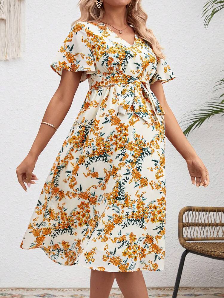 Maternity Floral Wrapped Design Dress