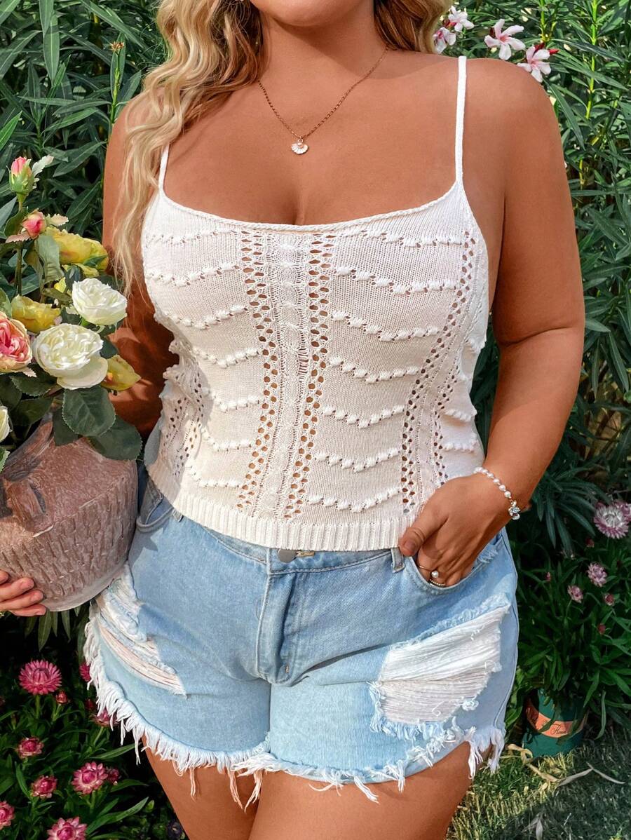 Flirla Kích thước lớn Của phụ nữ Xu hướng: Cắt giảm Dệt kim Áo ba lỗ Áo - trắng - Xem 1