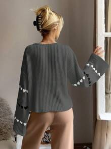 EURMUSE 女性心形紋長袖套頭衫 - 深灰色 - 查看 2