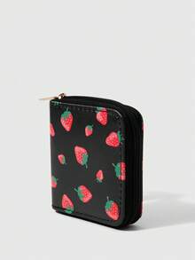 ROMWE Kawaii 1入pu材質的可愛動物和水果印花拉鍊短錢包,附多個卡槽,以及動漫印花 - 彩色 - 查看 2