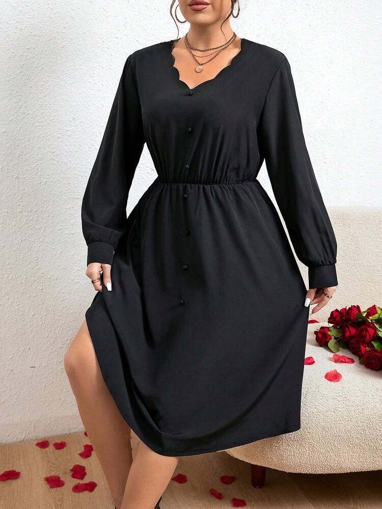 Plus Size Women's Lace Splice Back-Tie Dress