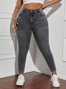 SHEIN EZwear 大尺碼修身休閒牛仔褲 - 淺灰色 - 查看 1