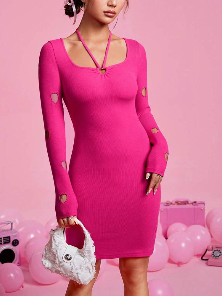 Women'S Slim Fit Heart Hollow Out Dress