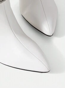 CUCCOO SZL Sexy Fashionable White Pu Diamond Strap Decoration Pointed Toe High Heel Over The Knee Boots For Women