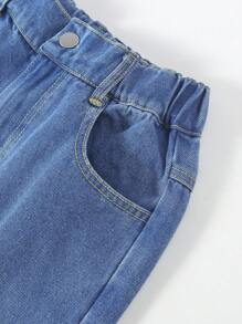 Quần denim xanh giặt vừa cho bé gái tuổi mới lớn, quần ống loe hai lớp, quần dài cá tính, trang phục dạo phố phù hợp - Rửa trung bình - Xem 6