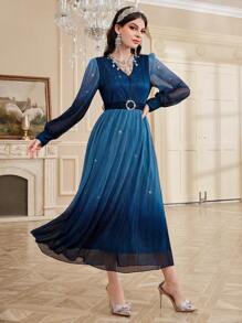 Modelyn Vestido de manga farol de color degradado para dama, elegante vestido de fiesta de noche, vestidos de noche largos - Azul Marino - Ver 7