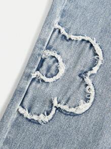 SHEIN 女孩花卉圖案寬鬆牛仔褲 - 淺色水洗藍 - 查看 4