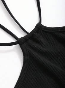 DAZY Solid Color Slim Fit Stretchy Crop Top With Halter Neck For Women Going Out Tops Festival Summer - Black - View 7