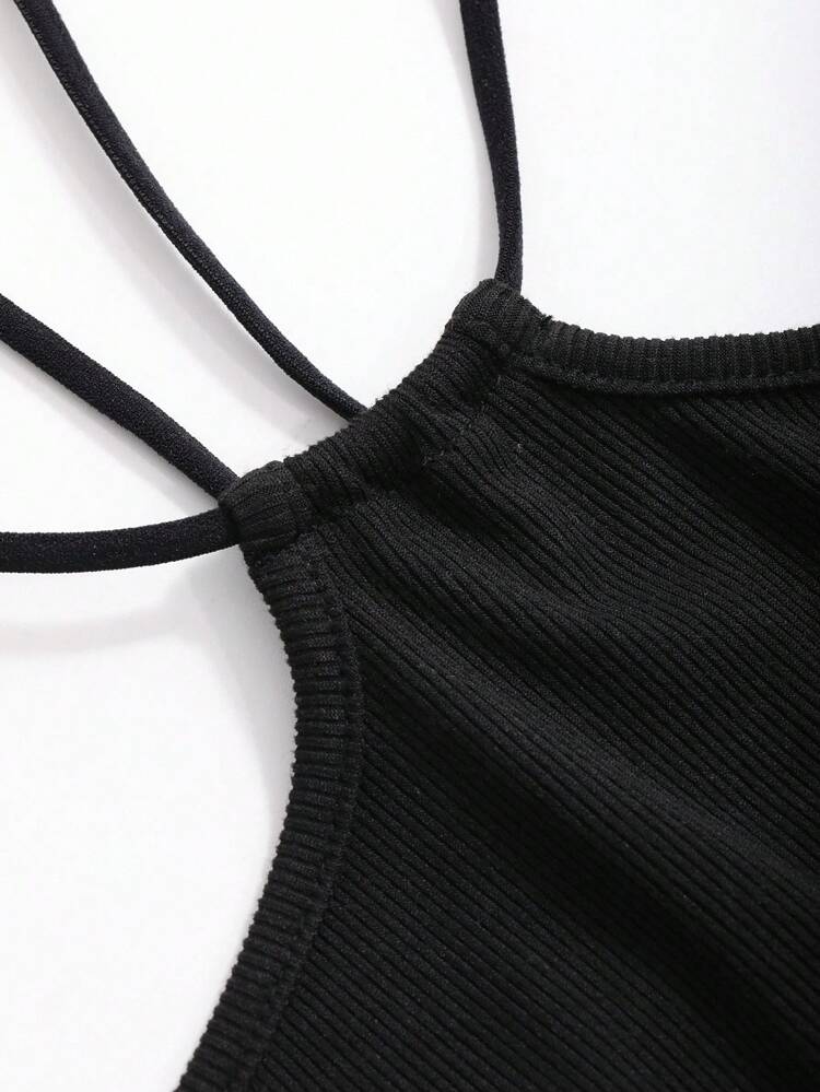 Solid Color Slim Fit Stretchy Crop Top With Halter Neck For Women Going Out Tops Festival Summer