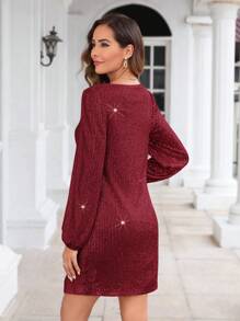 SHEIN Clasi 女士串珠短洋裝 - 酒紅色 - 查看 2
