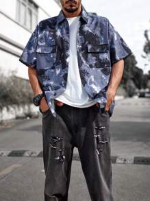 Manfinity Homme Men's Cargo Tie Dye Printed Shirt - Multicolor - View 6