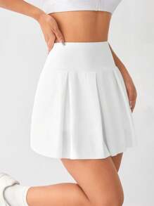 Daily&Casual Wide Waistband Side Stripe Athletic Skort With Pockets - White - View 5