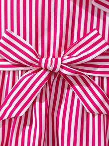 Sparklyn 青少年女孩条纹长裙，带不对称肩带和荷叶边，适合海滩度假、假日、夏季、旅行 - 玫紅色 - 查看 5