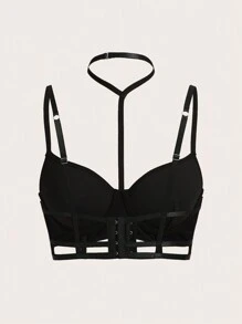 SHEIN ICON Y2k夏季女性露肩黑色胸罩,可調節肩帶 - 黑色 - 查看 5