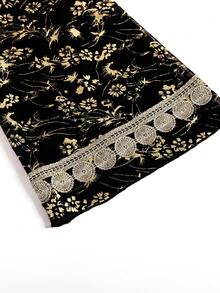 Chiffon Gold Printing Spliced Water Soluble Lace Long Robe Dress - Black - View 6