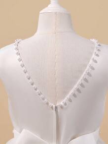 SHEIN Flower Girls Dress For Weddings, Teens Girls High-End Beaded Mesh Princess Party Dresses, Graduation And Birthday Celebration - White - View 3