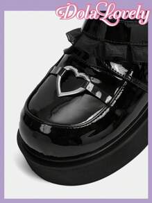 Dola Lovely 女蕾絲設計厚底坡跟鞋 - 黑色 - 查看 3