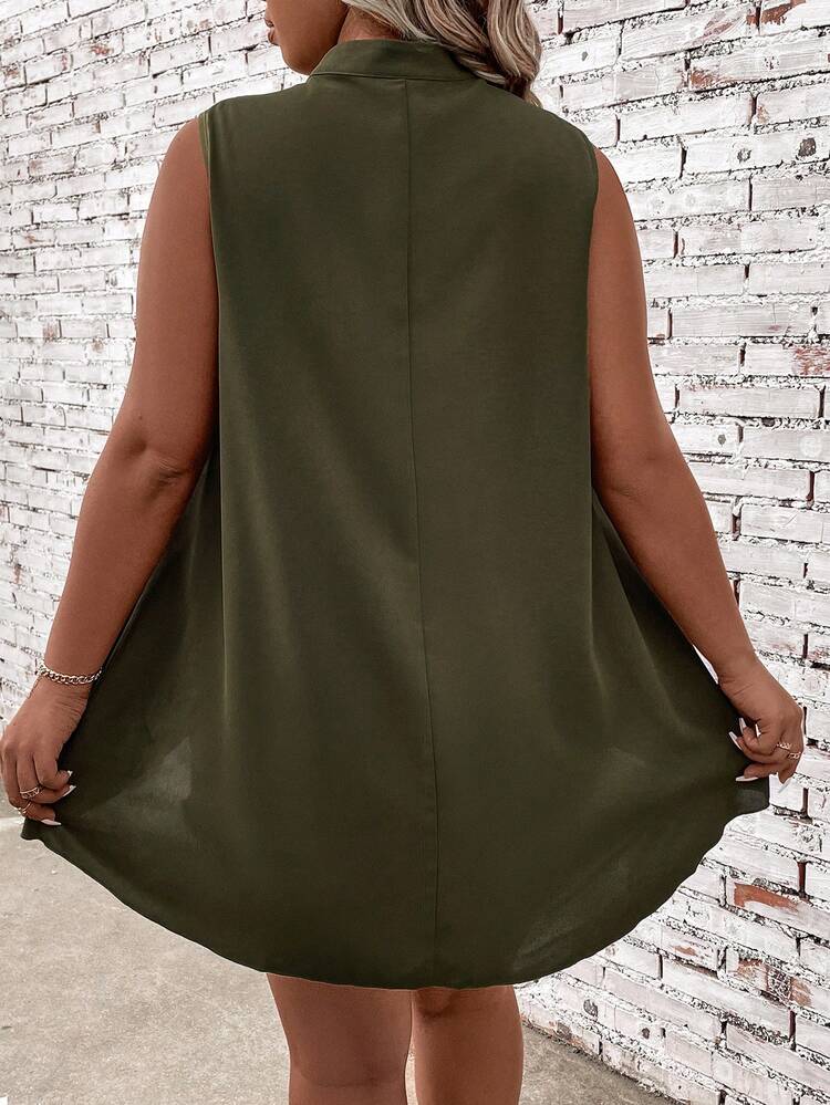 Plus Size Solid Color Sleeveless Shirt With Asymmetrical Hem