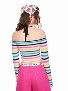 SHEINNeu Multicolor Striped Lady Halter Sweater With Off-Shoulder Neckline - Multicolor - View 2