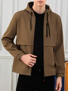 RueChic Men'S Windproof Hooded Jacket With Drawstring