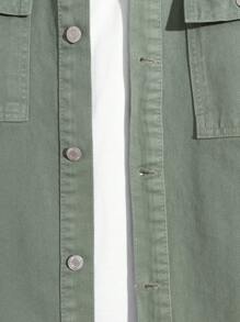 EURMUSE جاكيت دنيم جيب بلون صلب للرجال - أخضر - مشاهدة 4