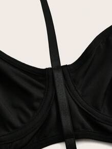 SHEIN ICON Y2k夏季女性露肩黑色胸罩,可調節肩帶 - 黑色 - 查看 4