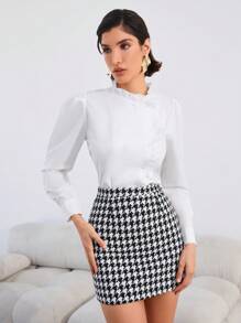 GENKIRA Blusa De Manga Larga Con Ribete De Volantes - Blanco - Ver 6