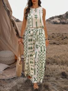 SHEIN LUNE Geometric Print Loose Fit Casual 2pcs/Set Outfit - Multicolor - View 3