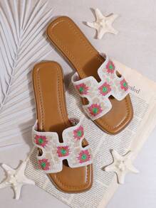 SHUZIA Vrouwen Beige Haakwerk Platte sandalen