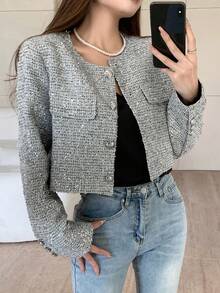 翻蓋細節長袖外套 - 灰色 - 查看 4