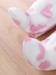 Baby Girl Pink Heart Print Long Sleeve Jumpsuit With Headband 2 Pieces Set For Home Wear - Pink - View 3