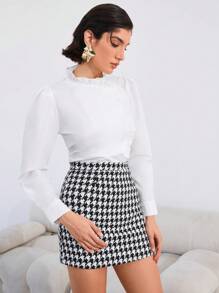 GENKIRA Blusa De Manga Larga Con Ribete De Volantes - Blanco - Ver 5