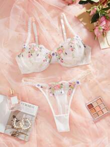 Conjunto De Lencería Sexy De Malla Bordada De Flores Para Temporada De Bodas - Multicolor - Ver 3