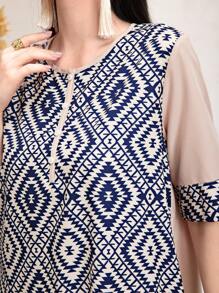 Al Najma Women's Casual Geometric Printed Patchwork Dress