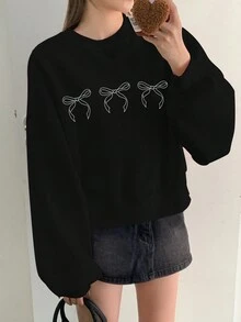 DAZY Của phụ nữ Bowknot In Vòng cổ Áo nỉ - màu đen - Xem 2