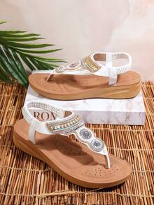 SHUZIA Của phụ nữ Pha lê Đồ trang trí Thời trang Dép phẳng - trắng - Xem 2