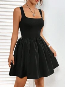 SHEIN EZwear 女性方領無袖連衣裙 - 黑色 - 查看 5