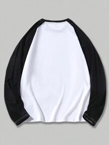 ROMWE MEN Grunge Punk 男式字母印花插肩袖T恤，适合秋季，2000年代风格 - 黑與白 - 查看 2