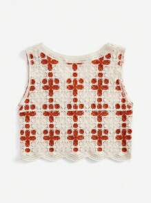 SHEIN LUNE Women's Crochet Knitted Sweater Vest - Orange - View 2