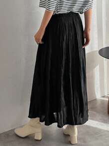 FRIFUL Váy nữ màu trơn, cạp chun. - màu đen - Xem 2