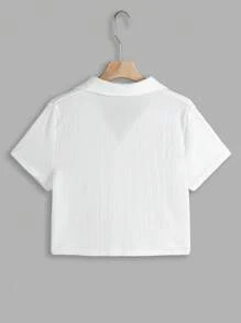 SHEIN EZwear 大尺碼女款針織短袖鈕扣T恤 - 白色 - 查看 2