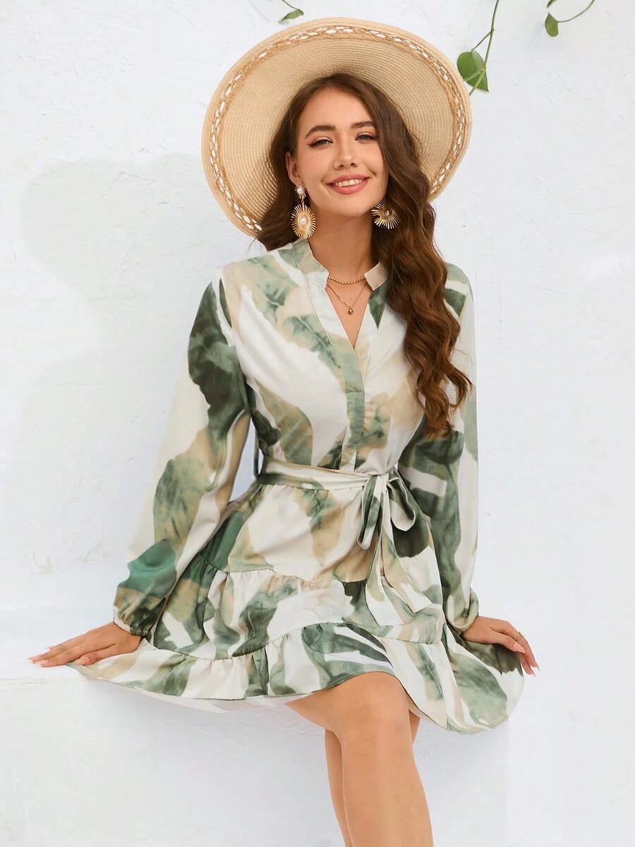 SHEIN VCAY 印花長袖襯衫連身裙 - 彩色 - 查看 1