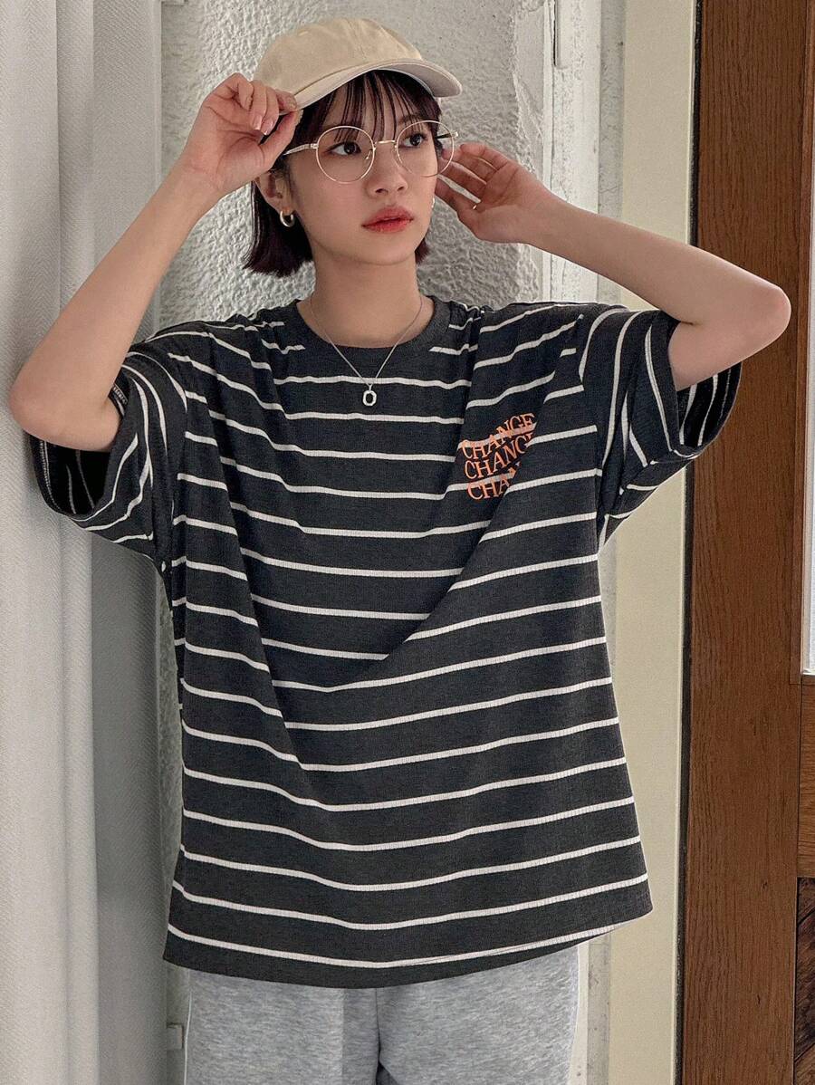 FRIFUL 女士条纹宽松T恤 超大T恤