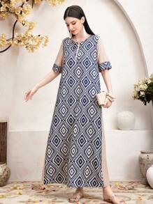 Al Najma Women's Casual Geometric Printed Patchwork Dress