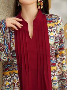 Al Najma Notched Collar Flare Sleeve Dress - Red - View 3